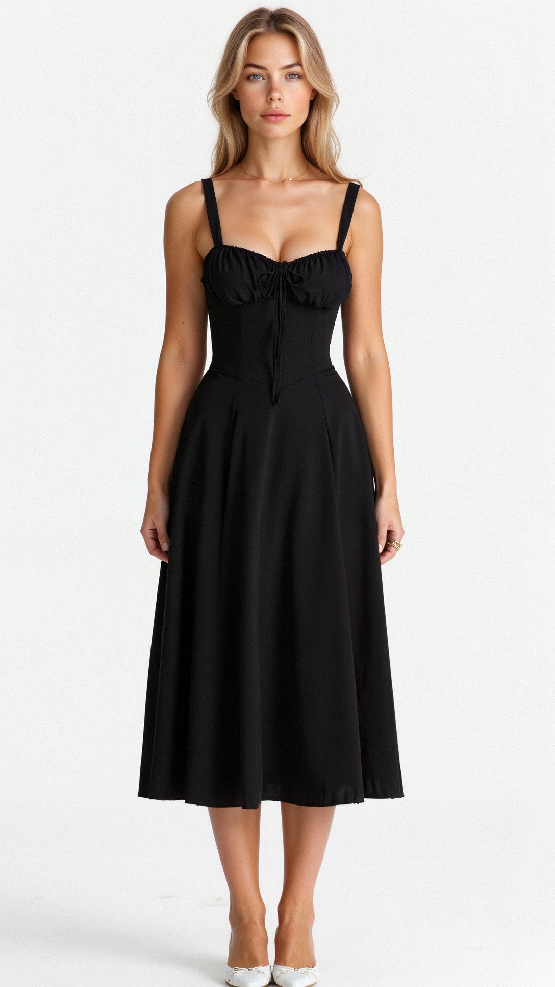 Bustier Lace-Up A-Line Midi Dress