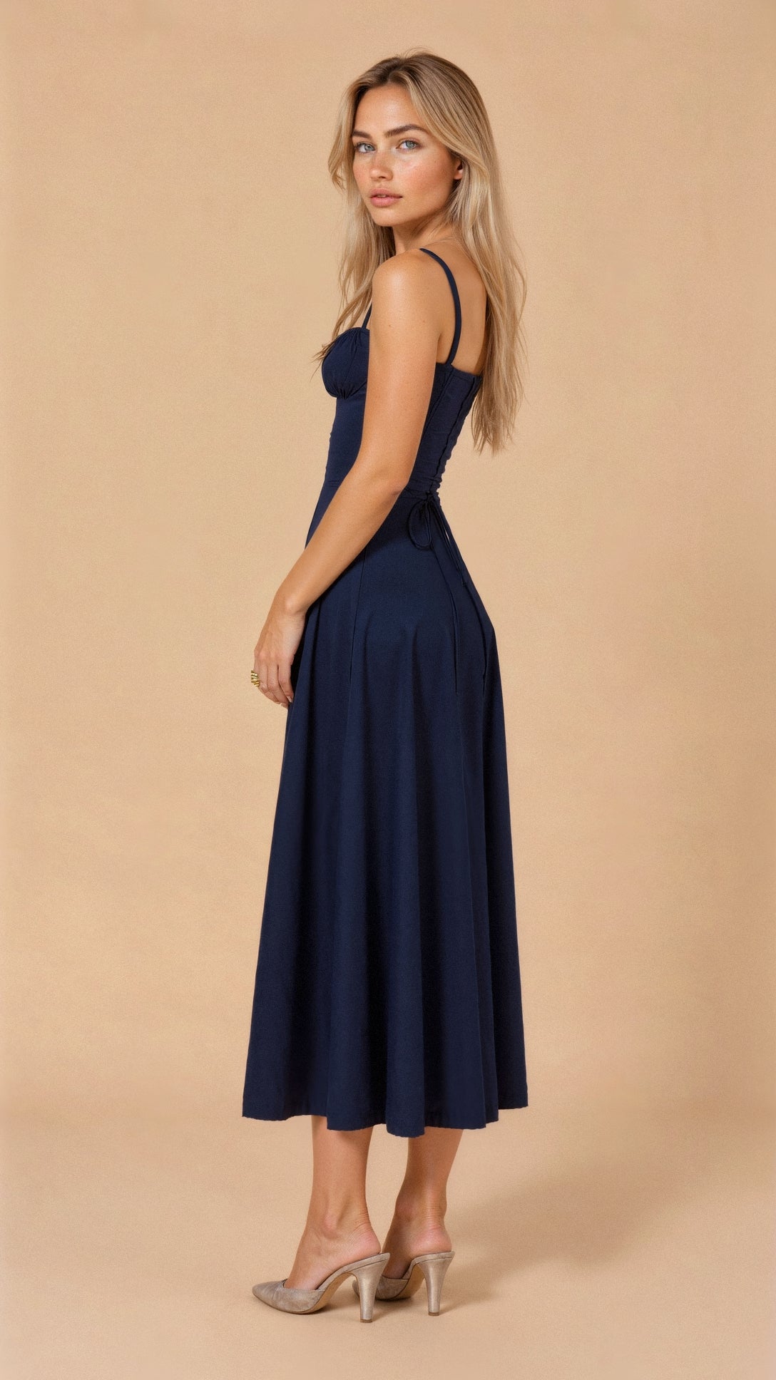 Bustier Lace-Up A-Line Midi Dress