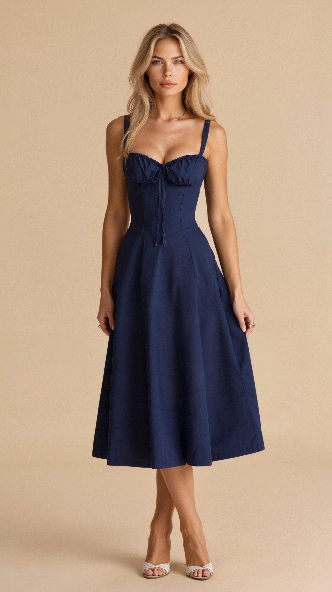 Bustier Lace-Up A-Line Midi Dress