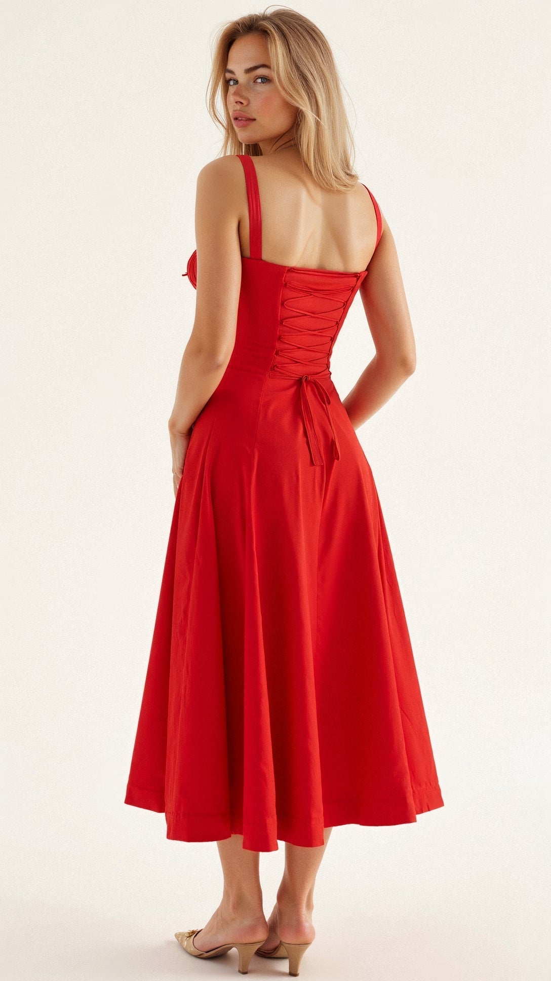 Bustier Lace-Up A-Line Midi Dress