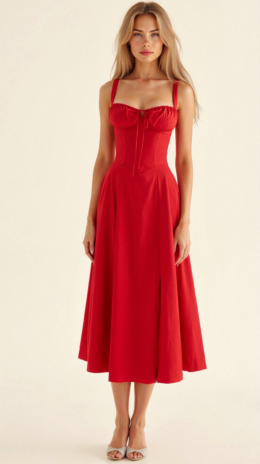Bustier Lace-Up A-Line Midi Dress