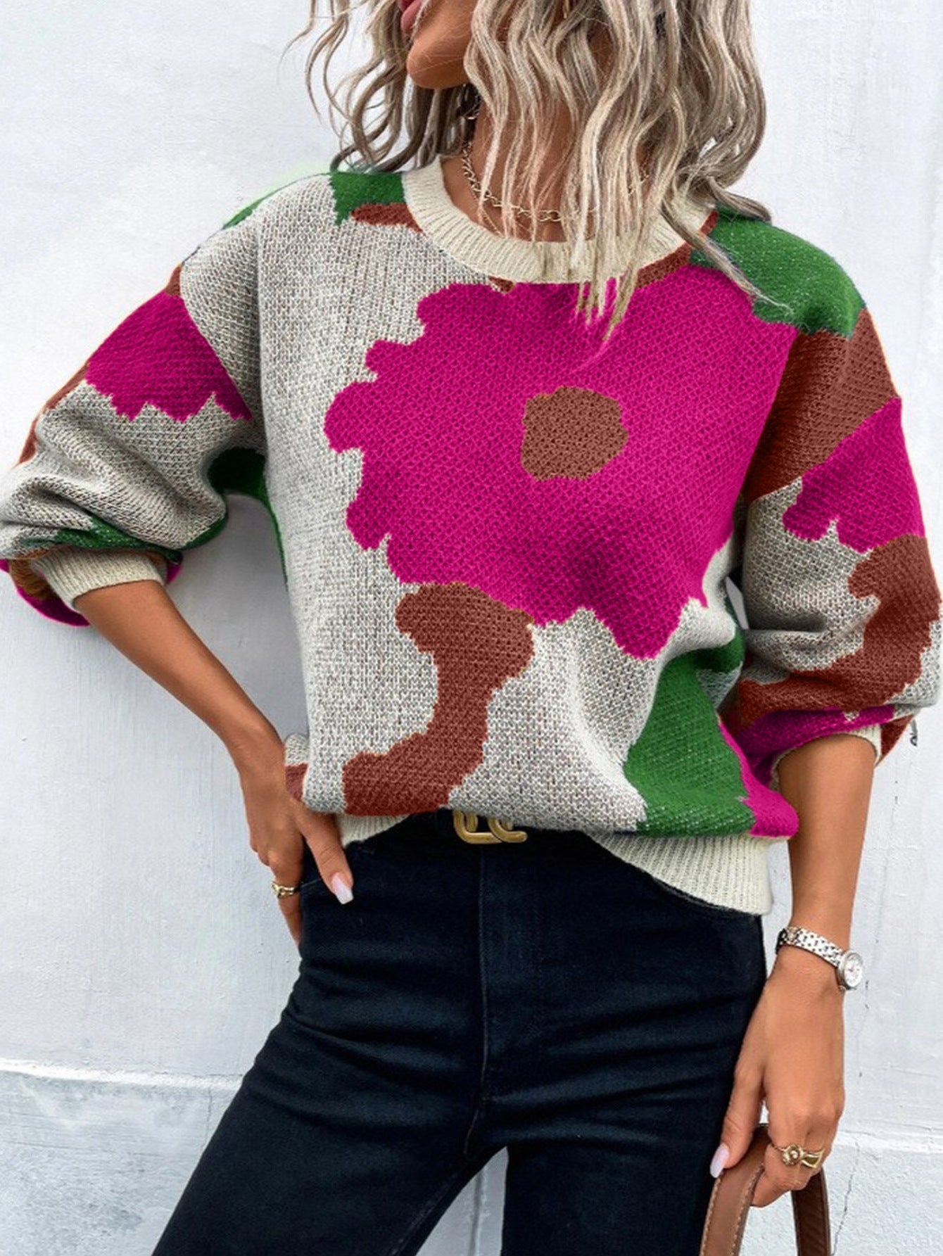 Retro Floral Knitted Jumper