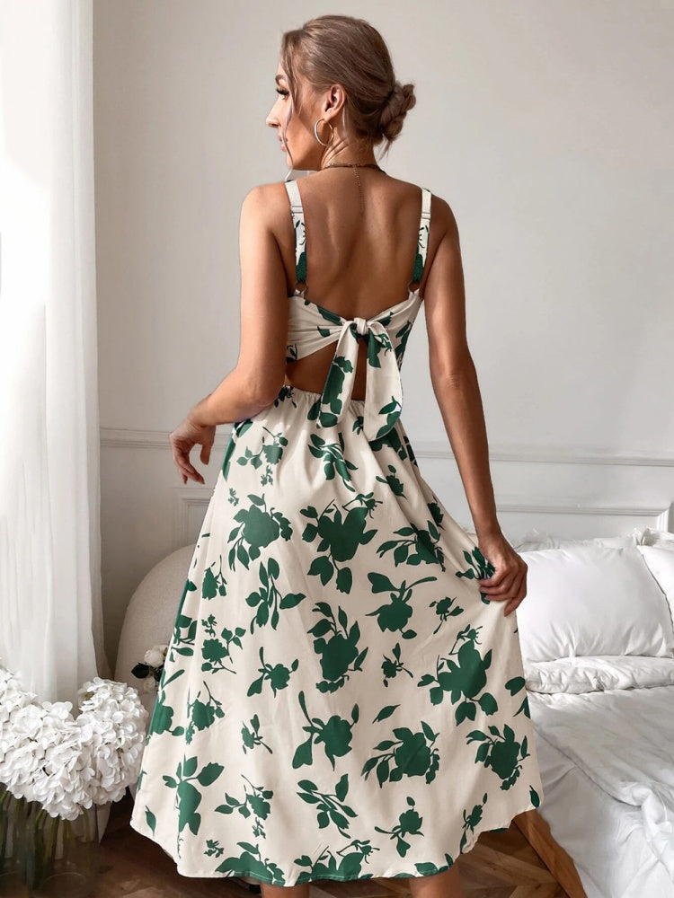 Pleated Floral Halter Dress