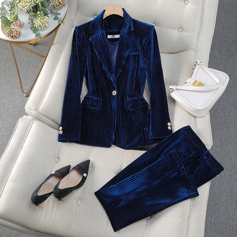 Velvet Stripe Blazer & Trouser Set