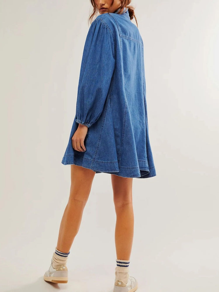Button-Detail Denim Midi Dress