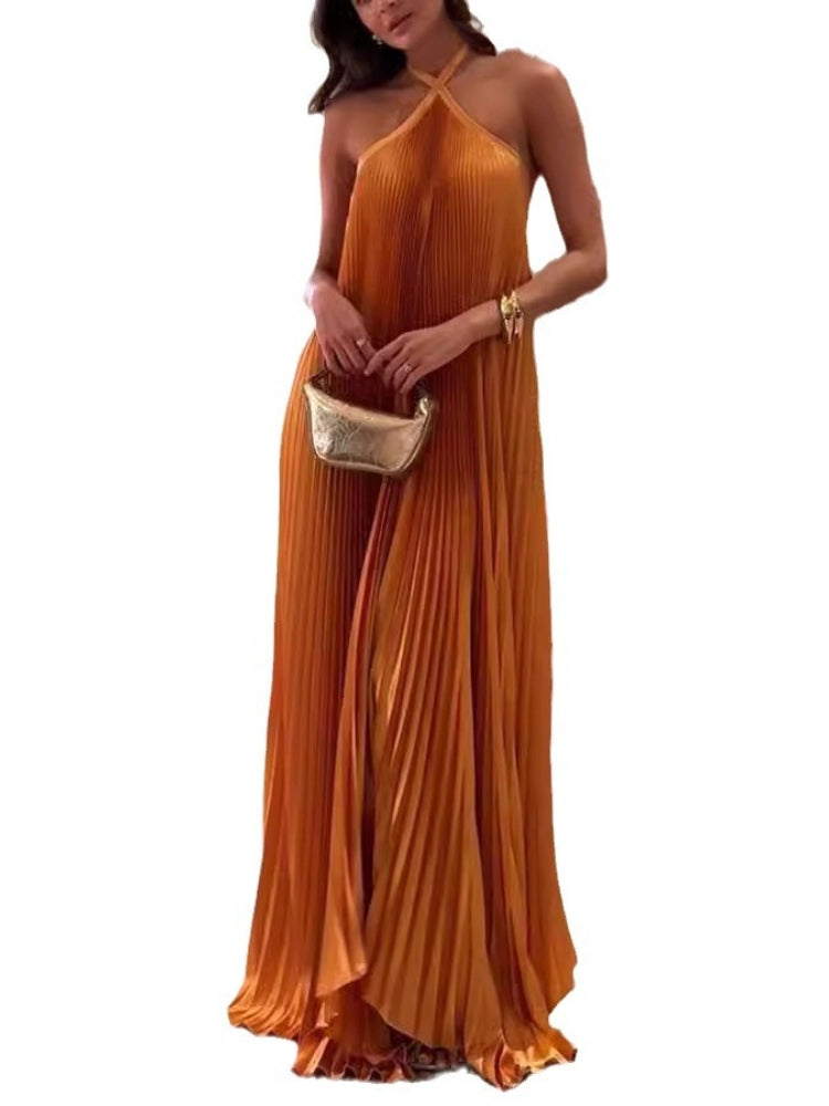 Pleated Halter Maxi Dress