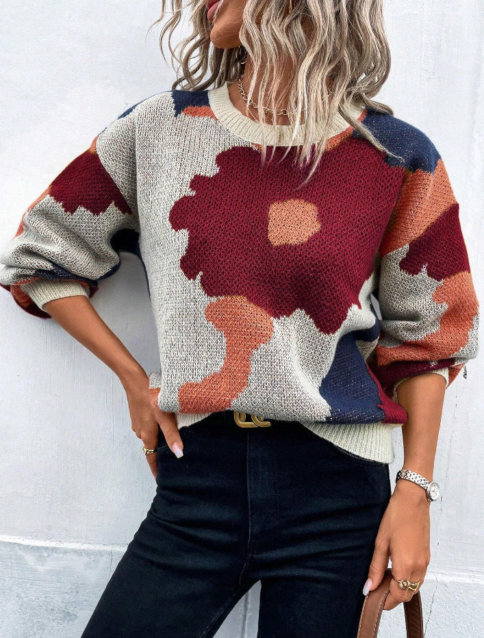 Retro Floral Knitted Jumper