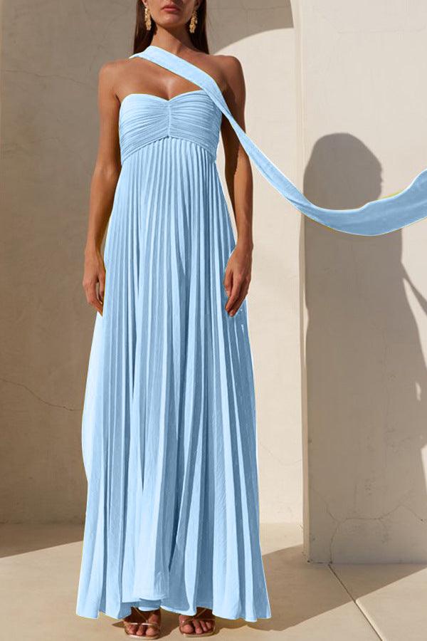 Pleated Sweetheart Ribbon Maxi Dress