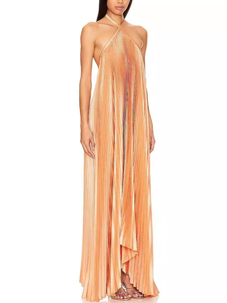 Pleated Halter Maxi Dress
