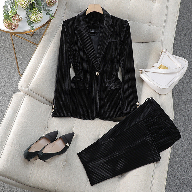 Velvet Stripe Blazer & Trouser Set