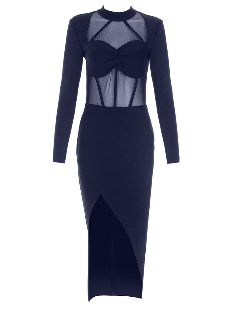 Long Sleeve Mesh Bodycon Dress