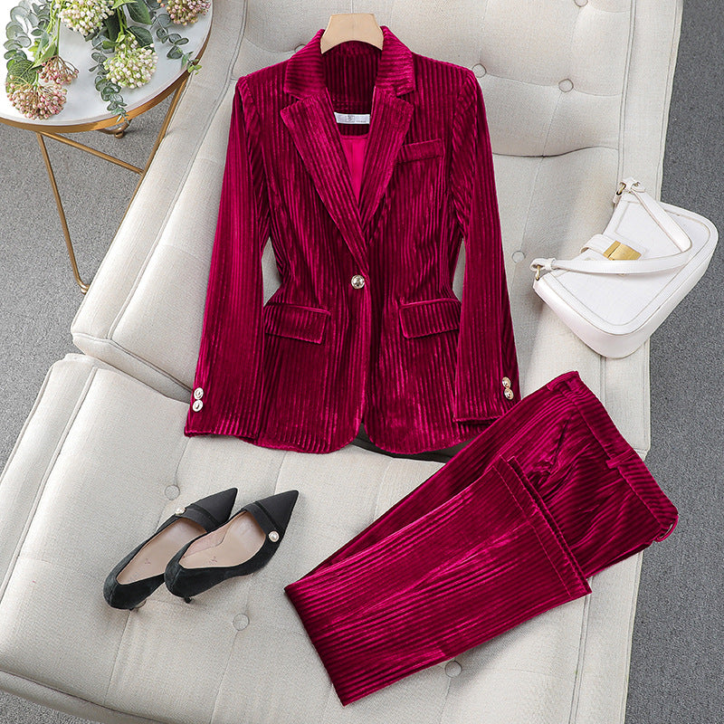 Velvet Stripe Blazer & Trouser Set