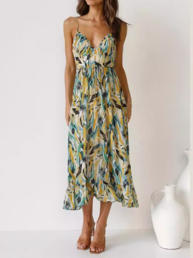 Floral Ruffle Midi Tank Dress
