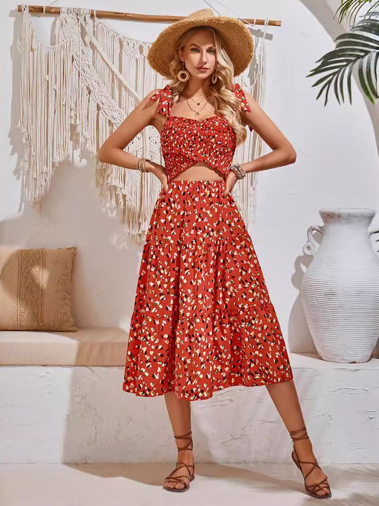 Printed Cut-Out Sleeveless Midi Dress