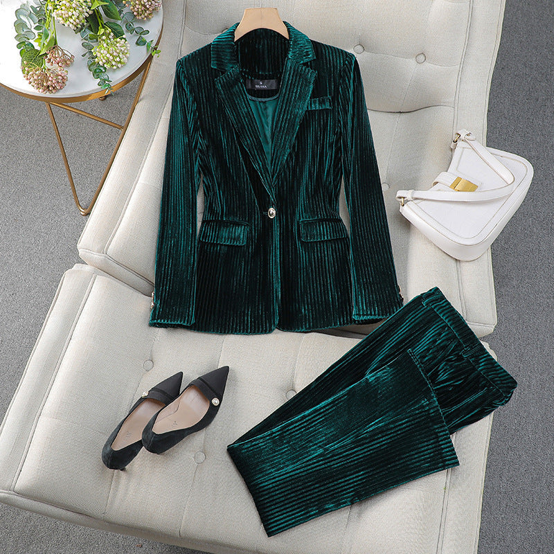 Velvet Stripe Blazer & Trouser Set