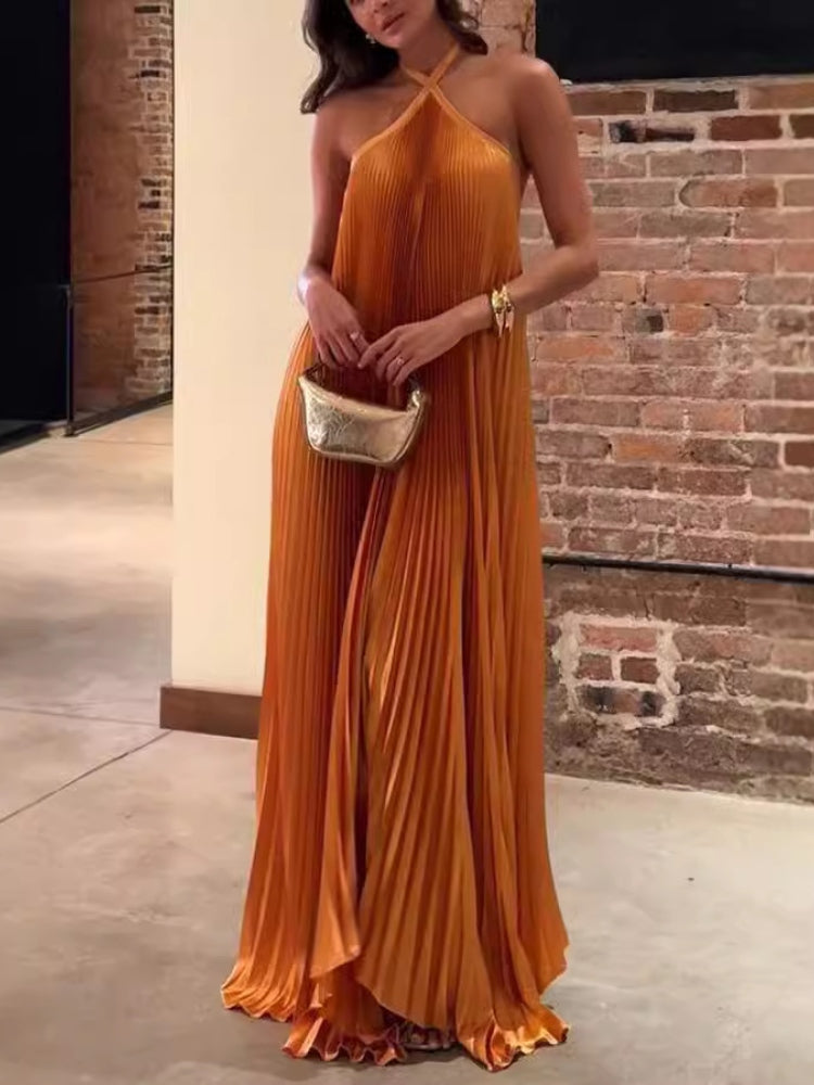 Pleated Halter Maxi Dress