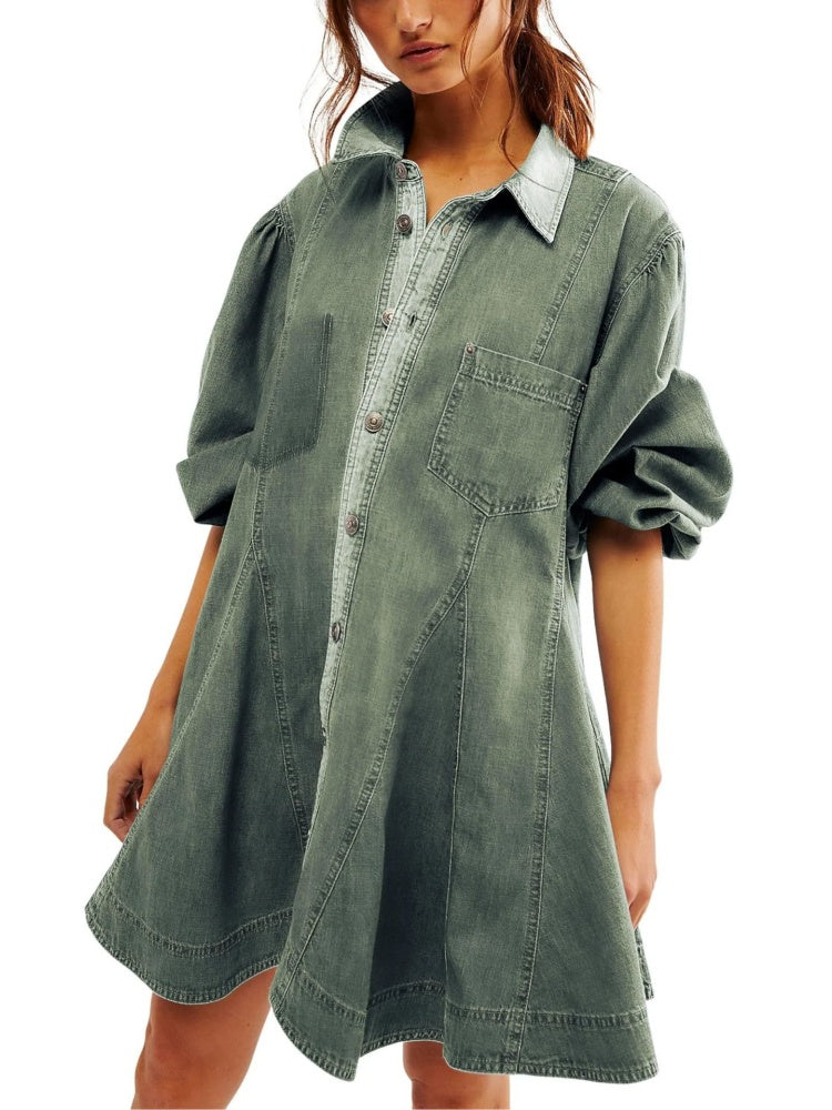 Button-Detail Denim Midi Dress