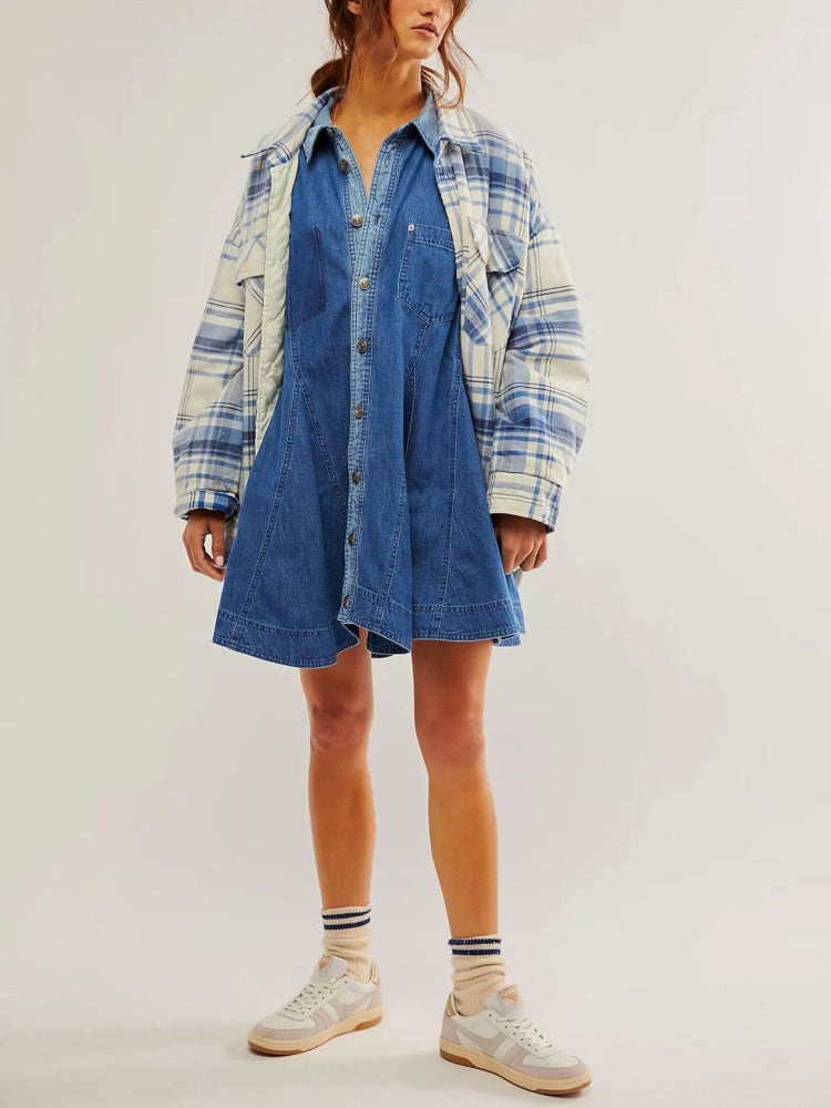 Button-Detail Denim Midi Dress