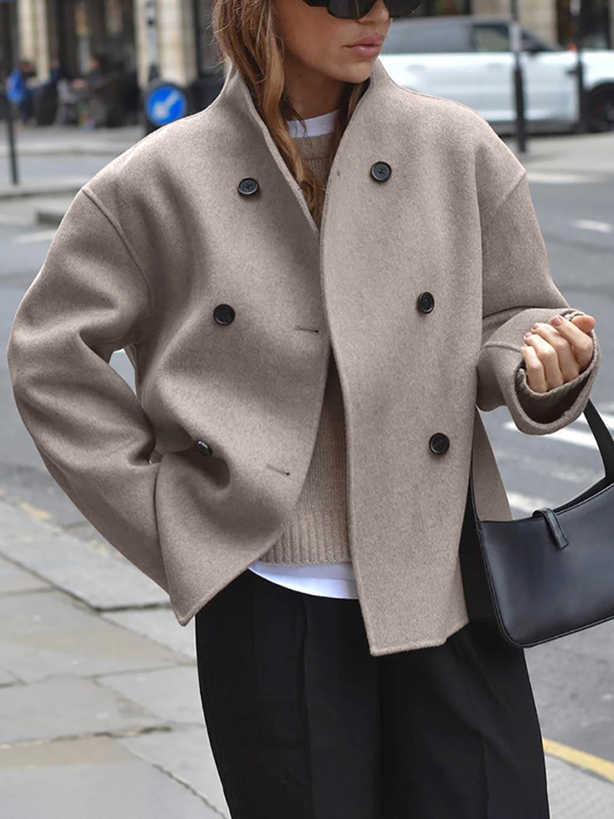 Cropped Double Breasted Wool Coat