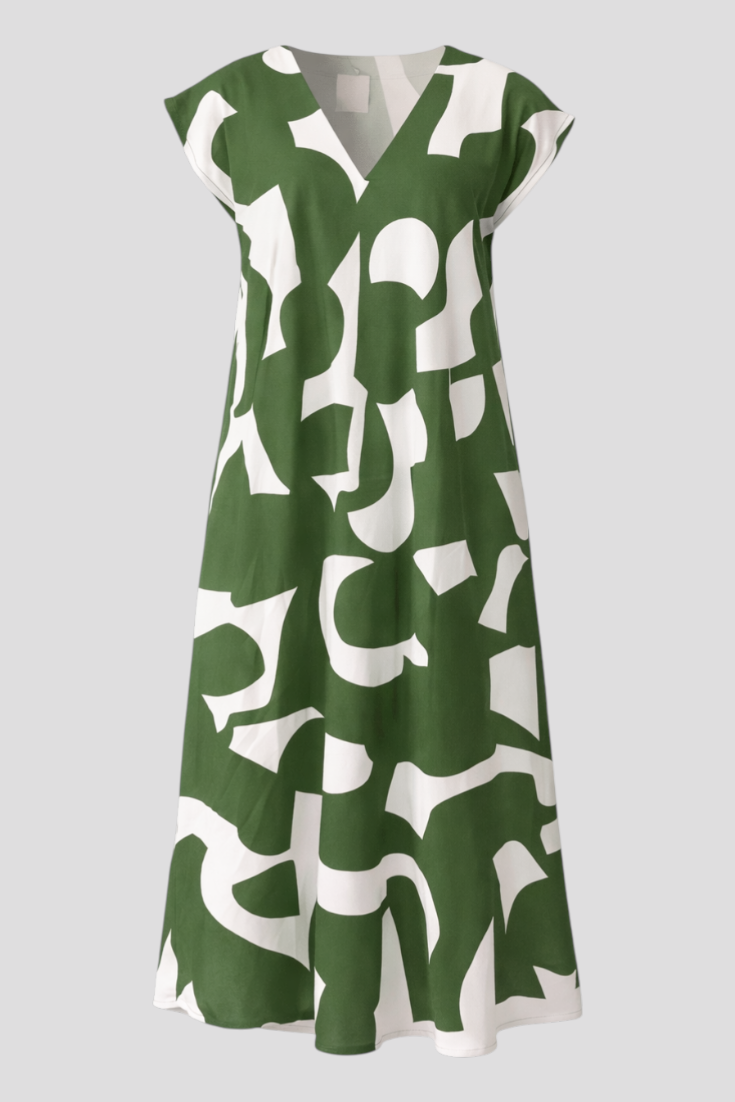 Abstract Print V-Neck Maxi Dress