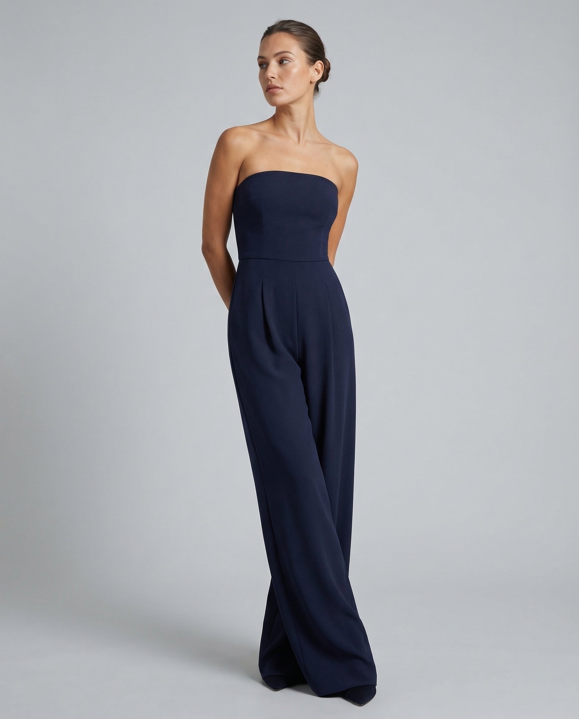 Strapless Pleated Wide-Leg Jumpsuit