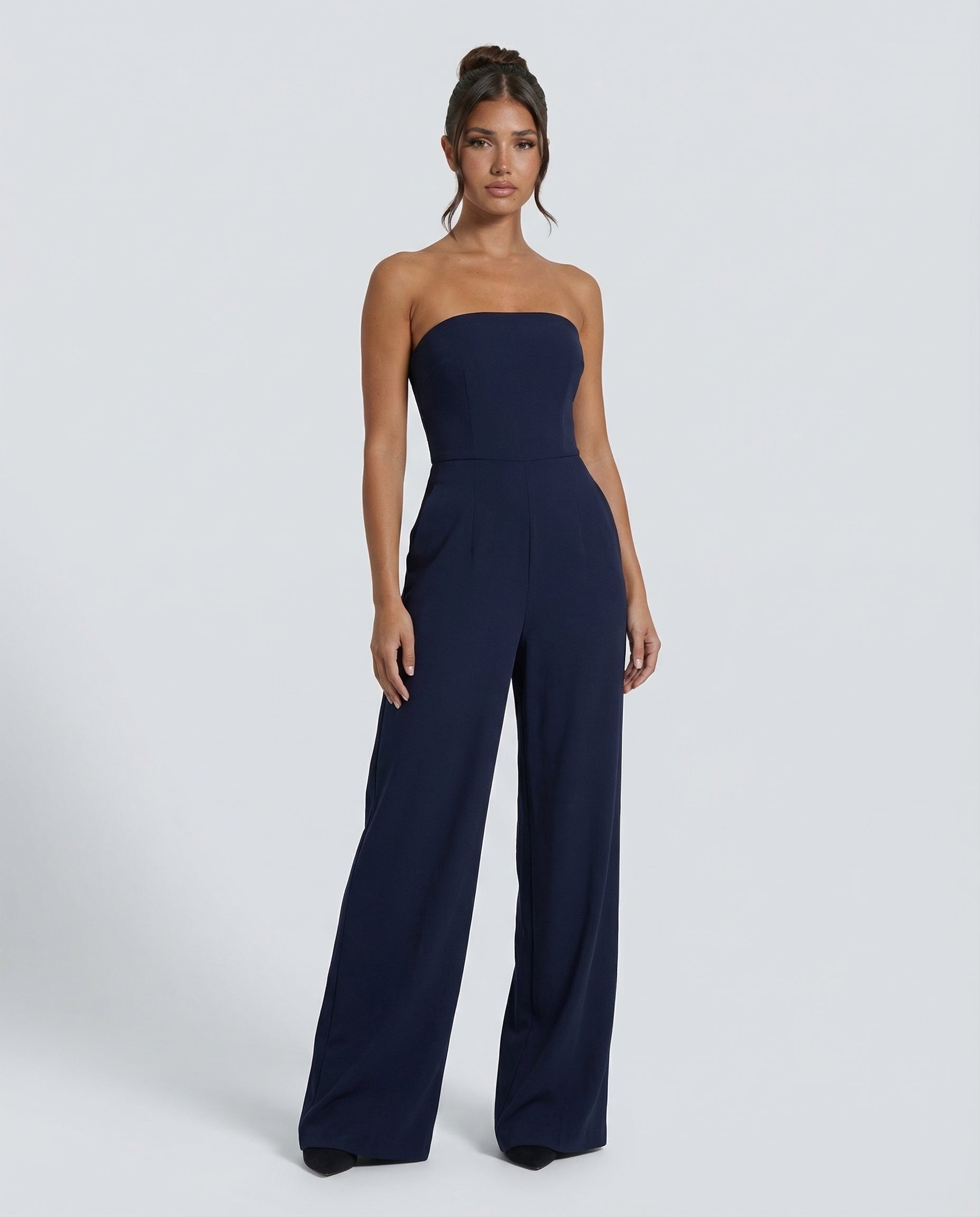 Strapless Pleated Wide-Leg Jumpsuit