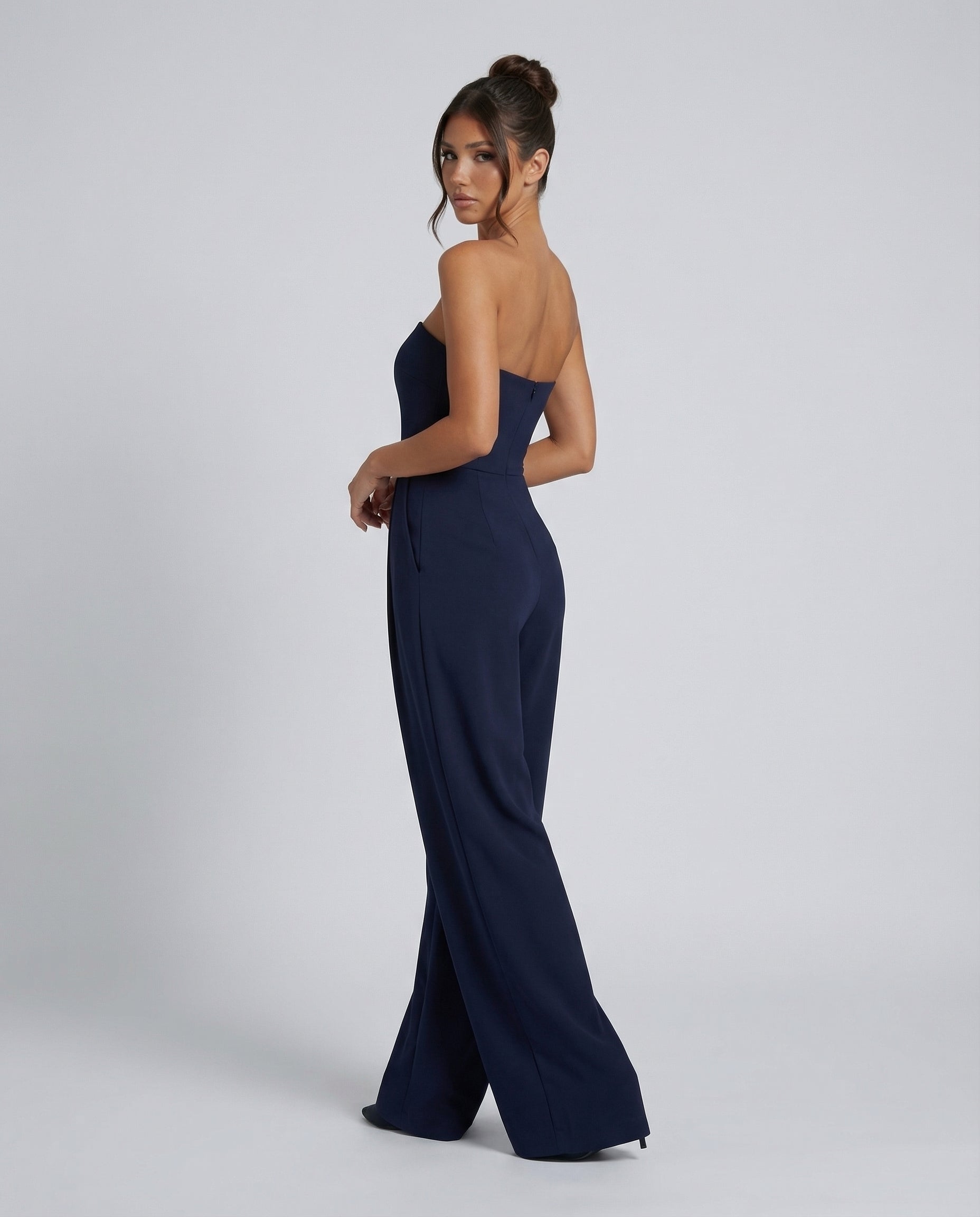 Strapless Pleated Wide-Leg Jumpsuit