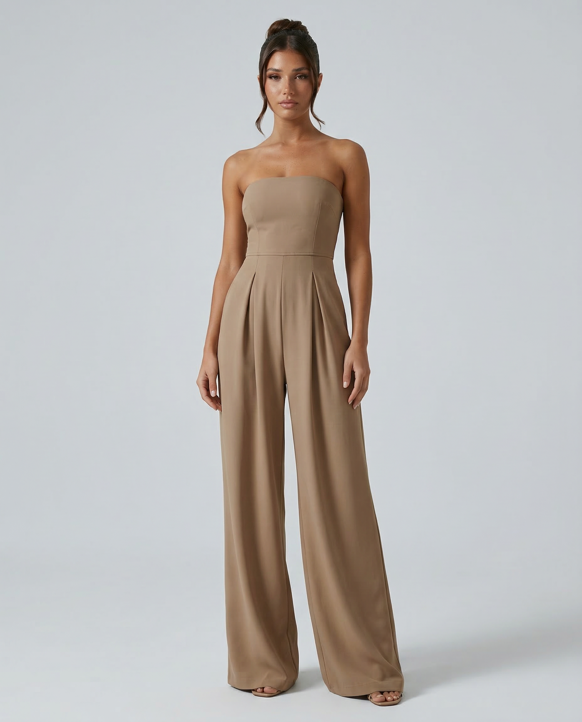 Strapless Pleated Wide-Leg Jumpsuit