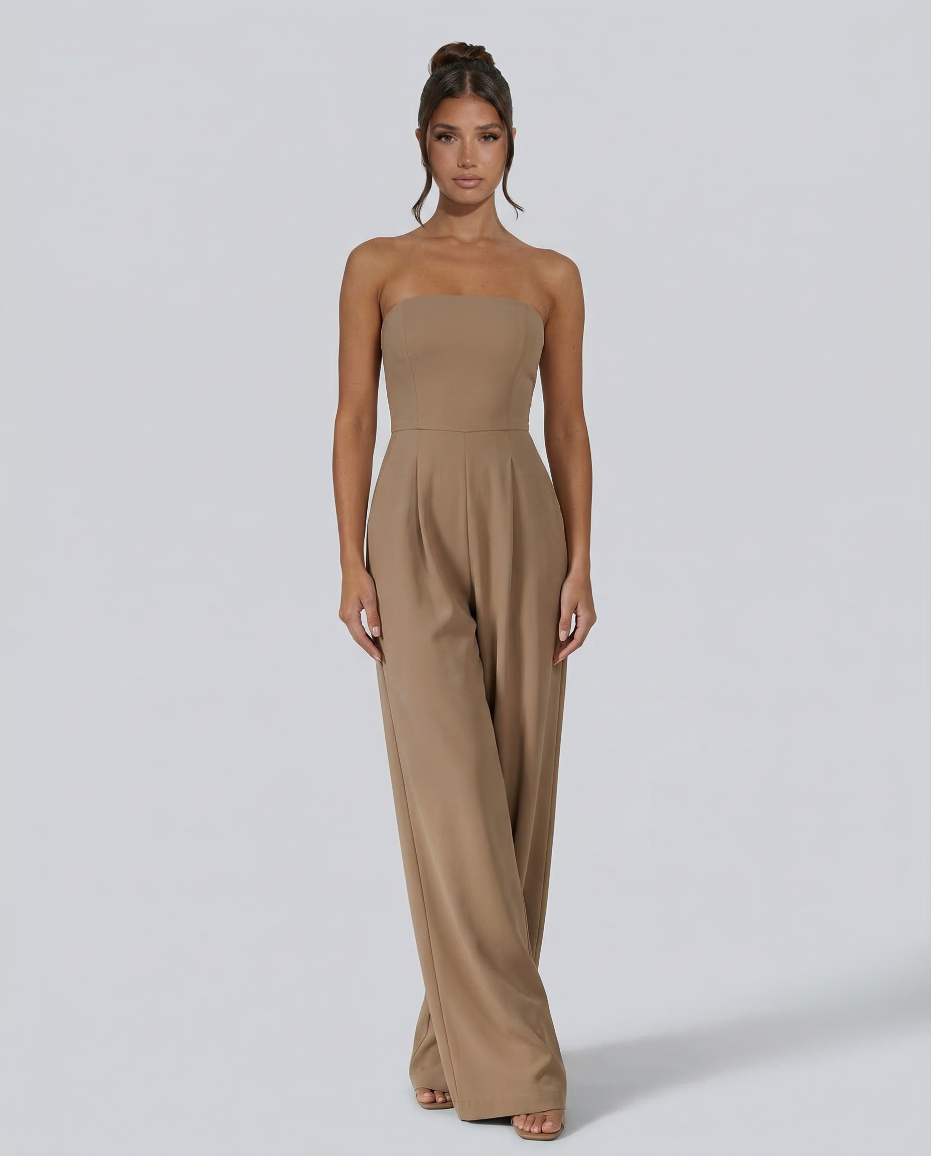 Strapless Pleated Wide-Leg Jumpsuit