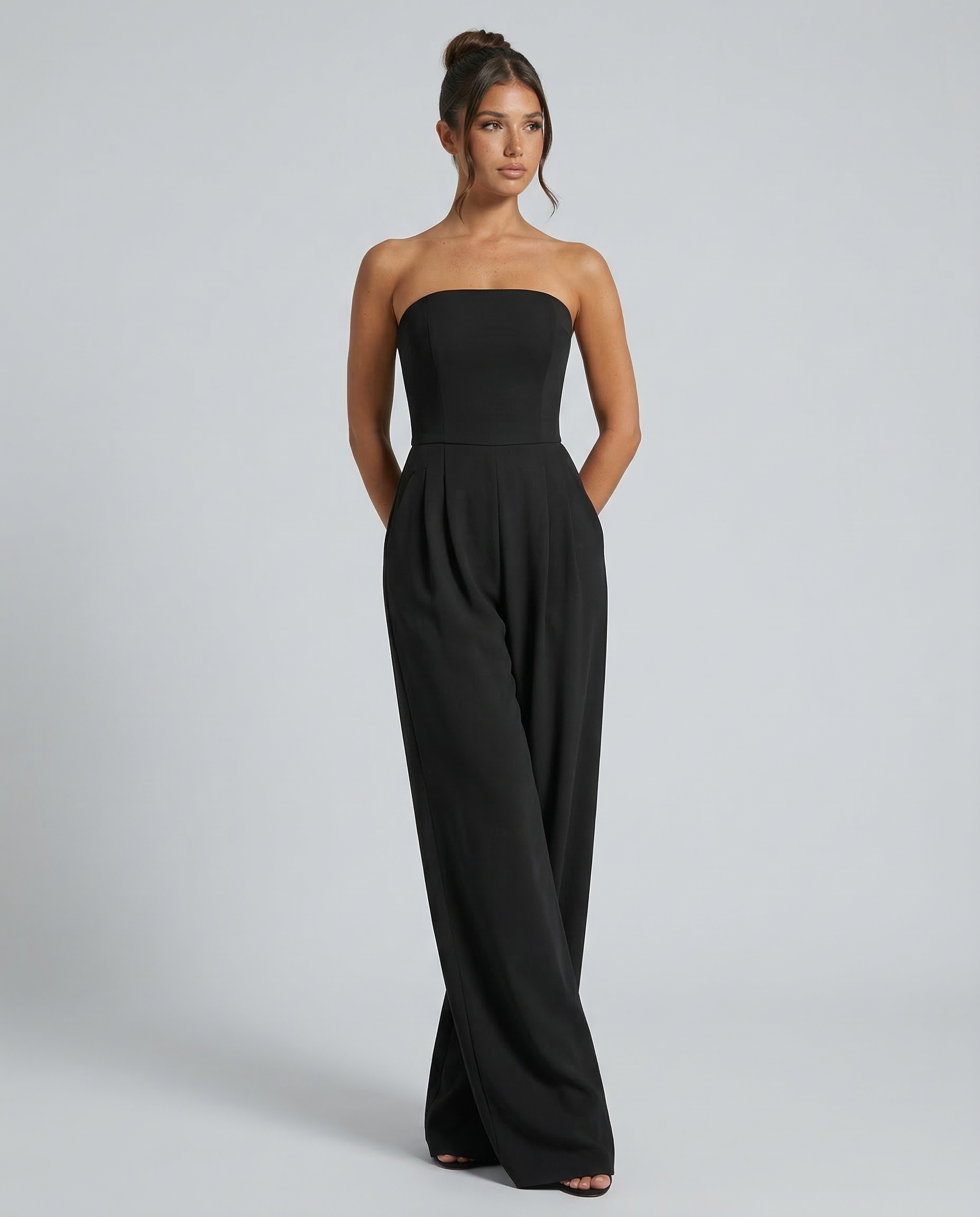 Strapless Pleated Wide-Leg Jumpsuit