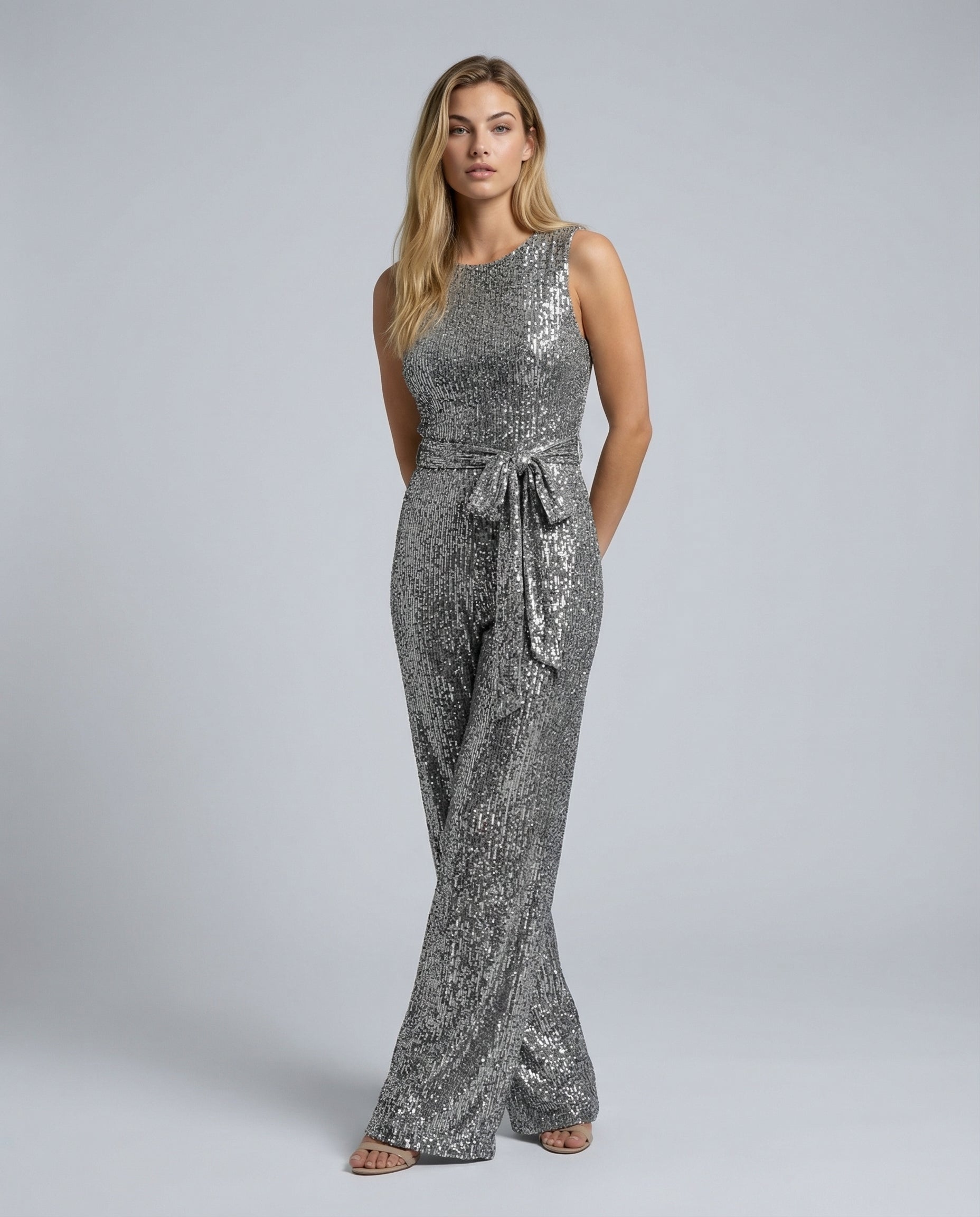 Sequin Open-Back Wide-Leg Jumpsuit