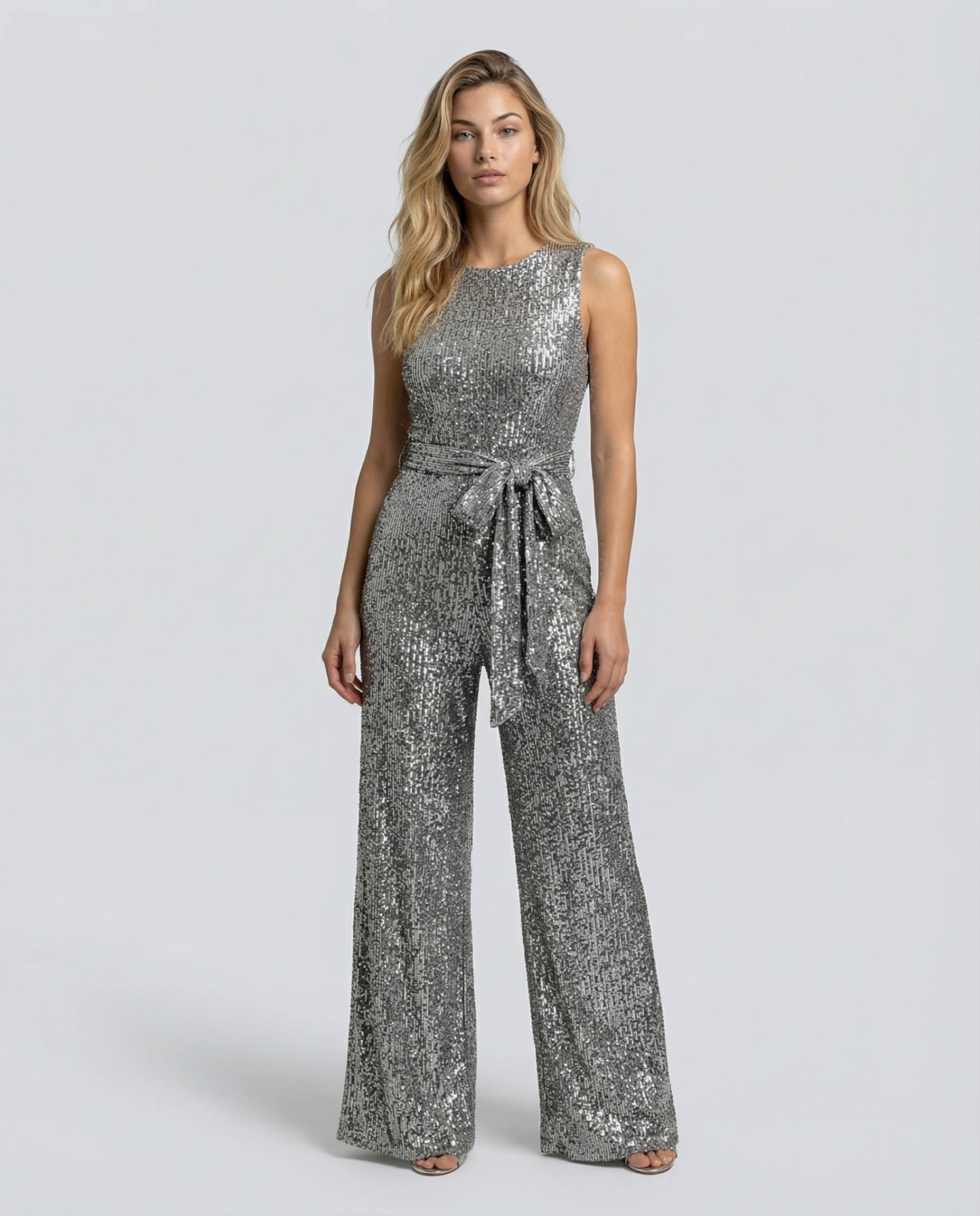 Sequin Open-Back Wide-Leg Jumpsuit