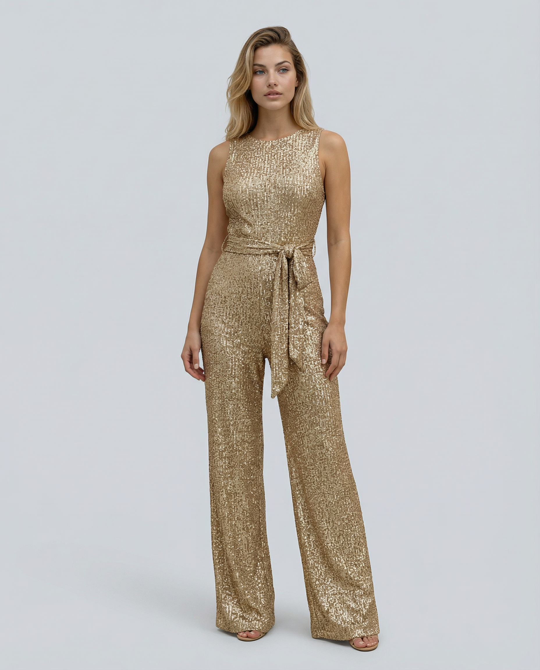 Sequin Open-Back Wide-Leg Jumpsuit