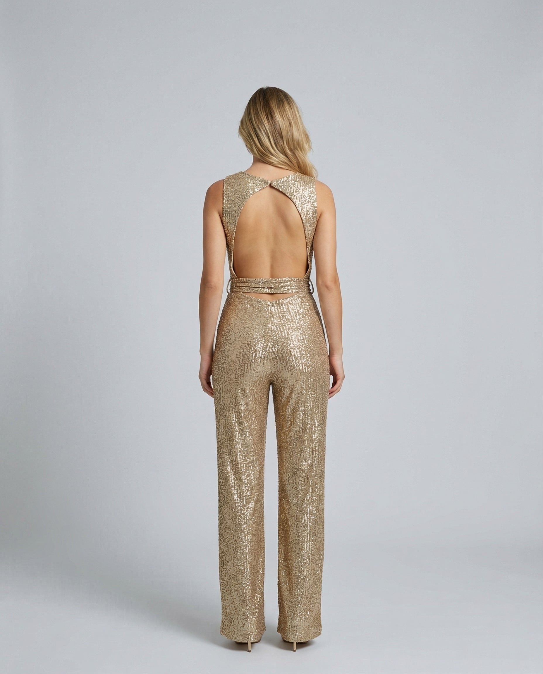 Sequin Open-Back Wide-Leg Jumpsuit