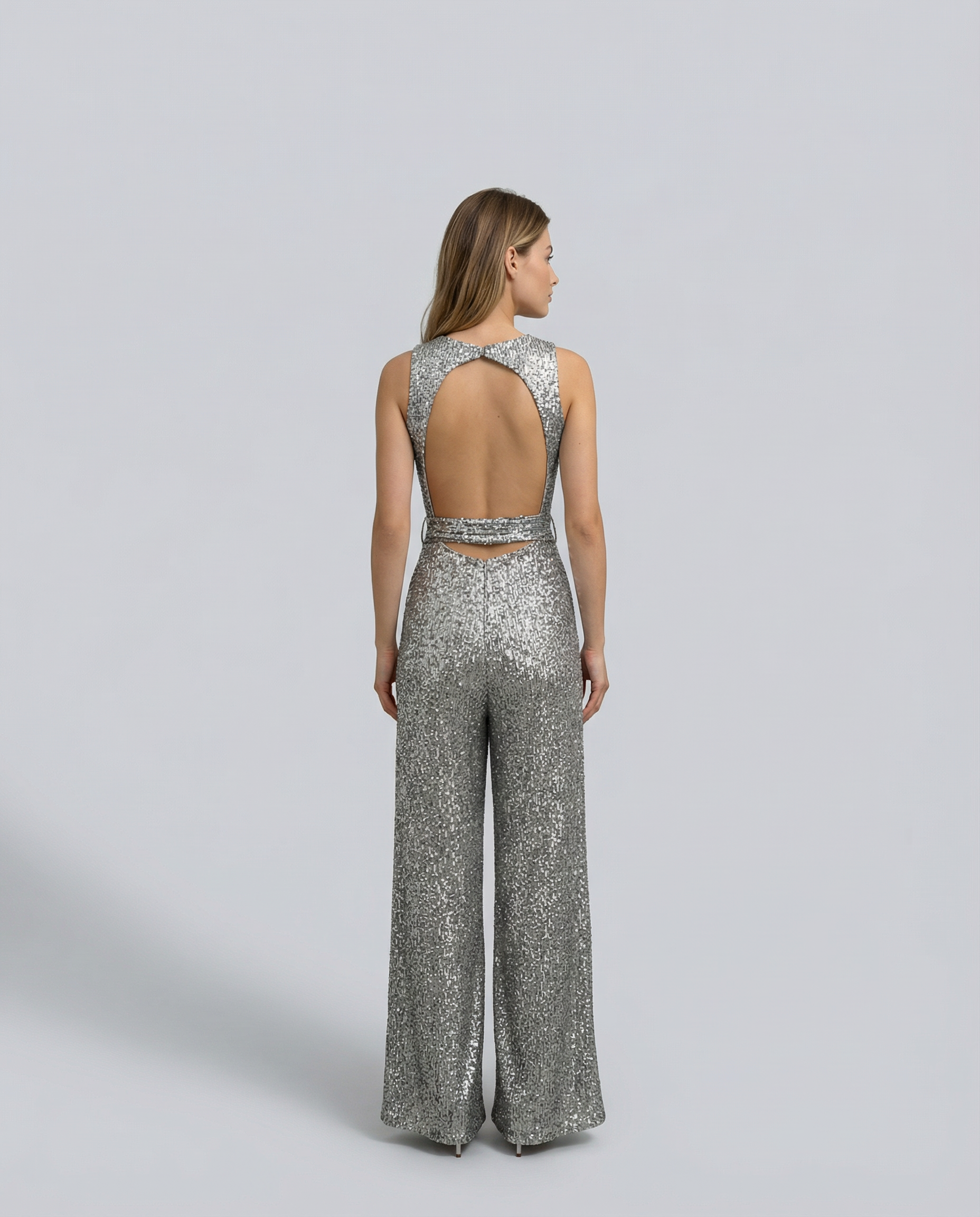 Sequin Open-Back Wide-Leg Jumpsuit