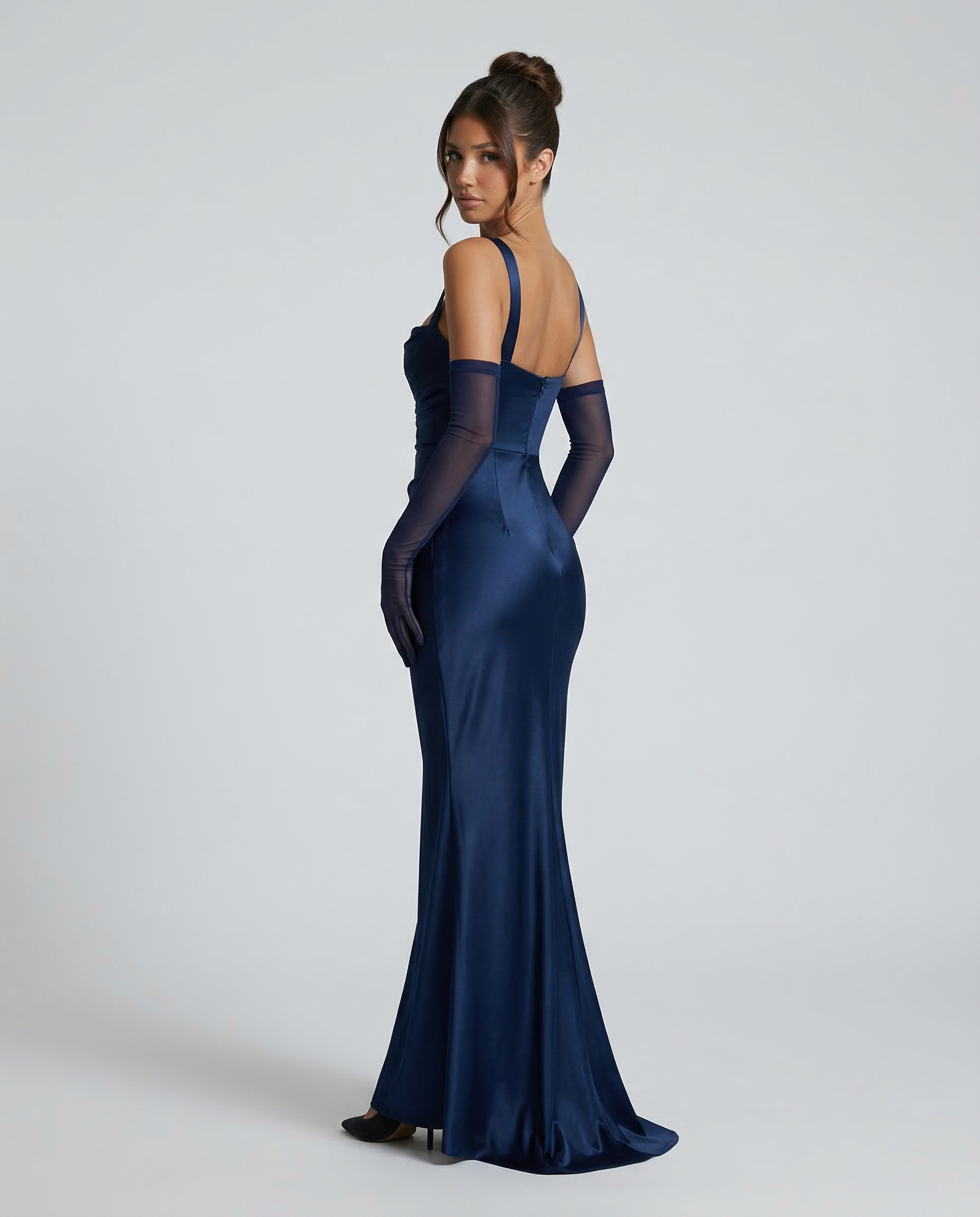 Satin Ruched Square Neck Maxi Dress