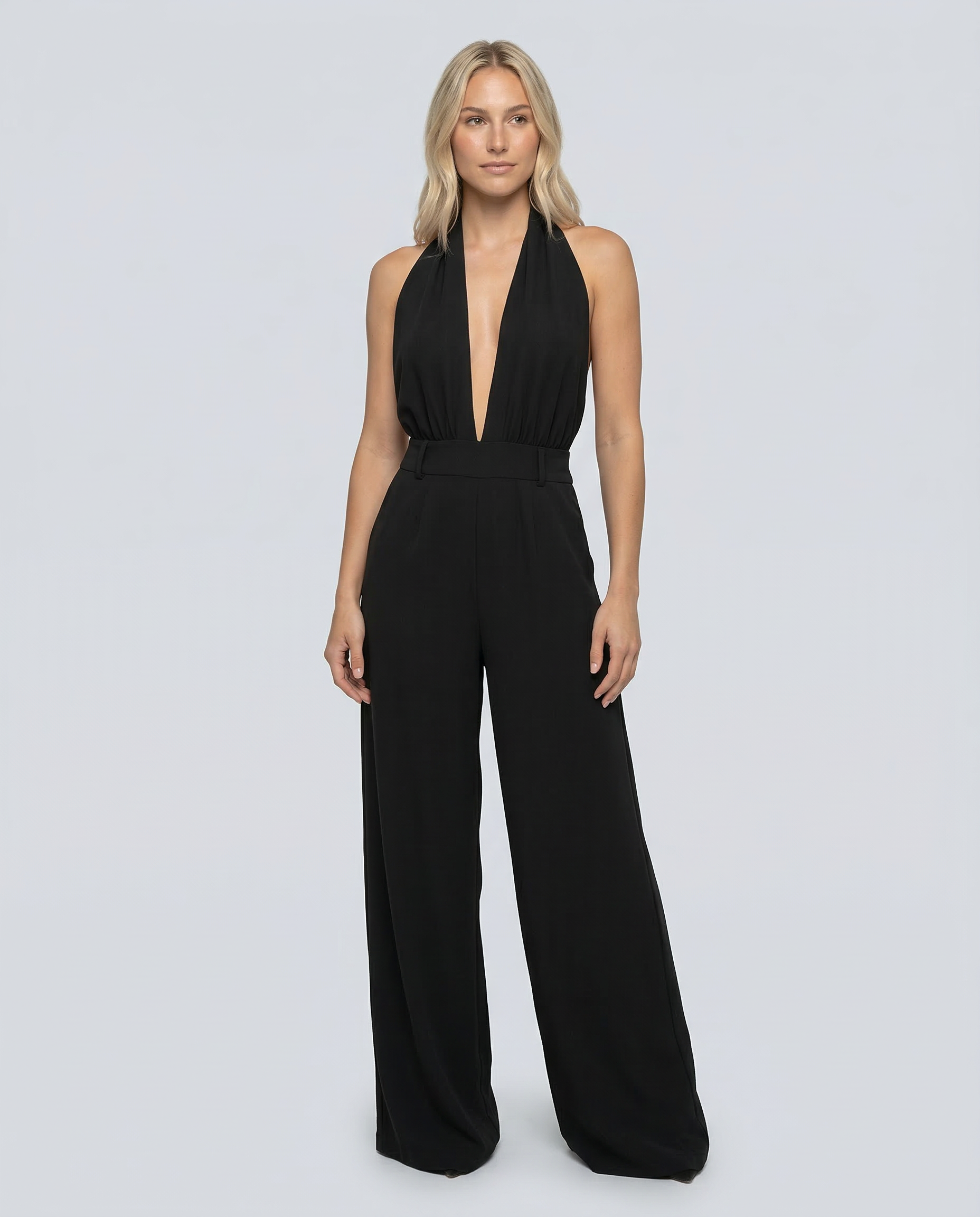 Plunge Halterneck Wide-Leg Jumpsuit