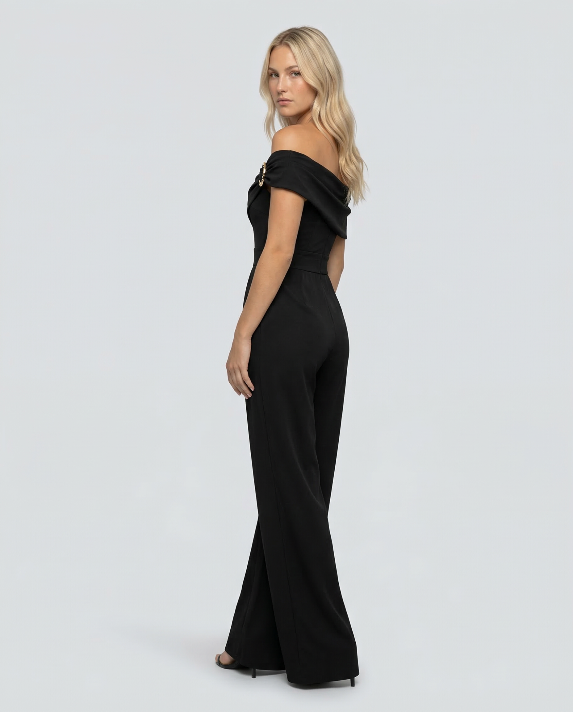 One-Shoulder Buckle Wide-Leg Jumpsuit