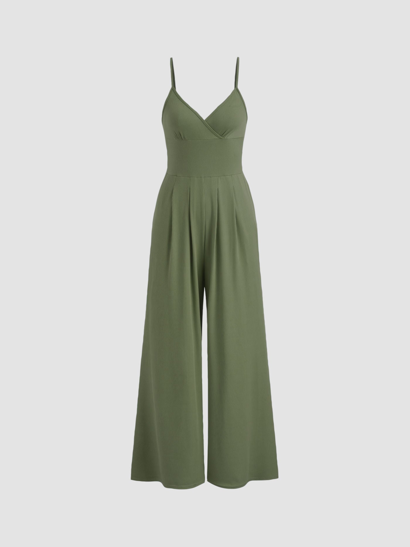 Ribbed V-Neck Wide-Leg Jumpsuit