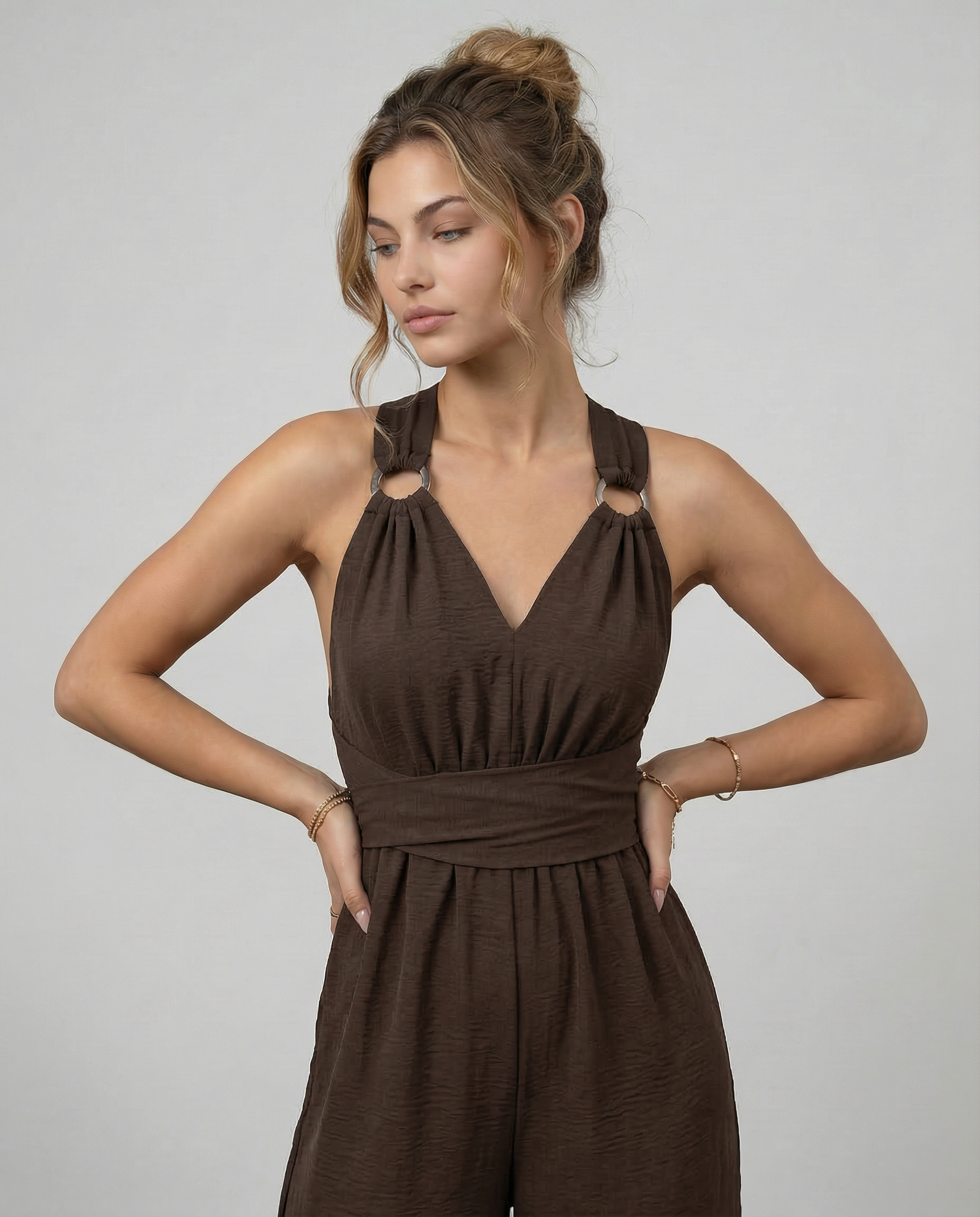 Crossback V-Neck Wide-Leg Jumpsuit