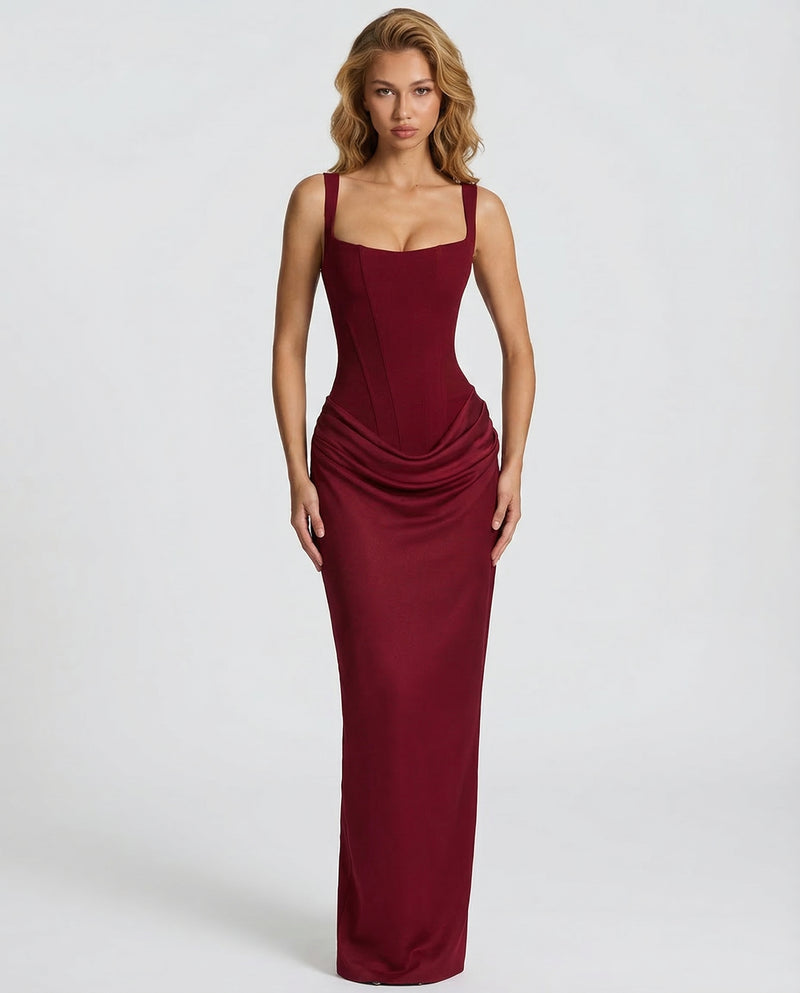 Corset Cowl Skirt Maxi Dress