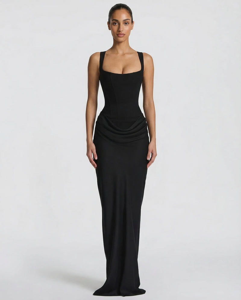 Corset Cowl Skirt Maxi Dress