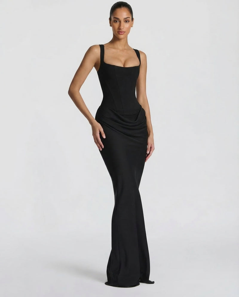 Corset Cowl Skirt Maxi Dress
