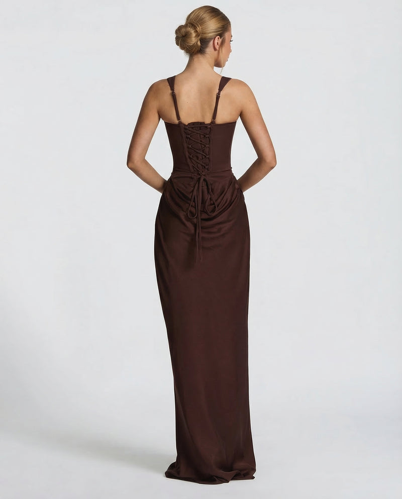 Corset Cowl Skirt Maxi Dress