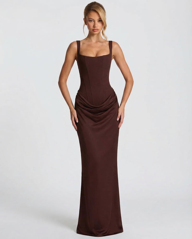 Corset Cowl Skirt Maxi Dress