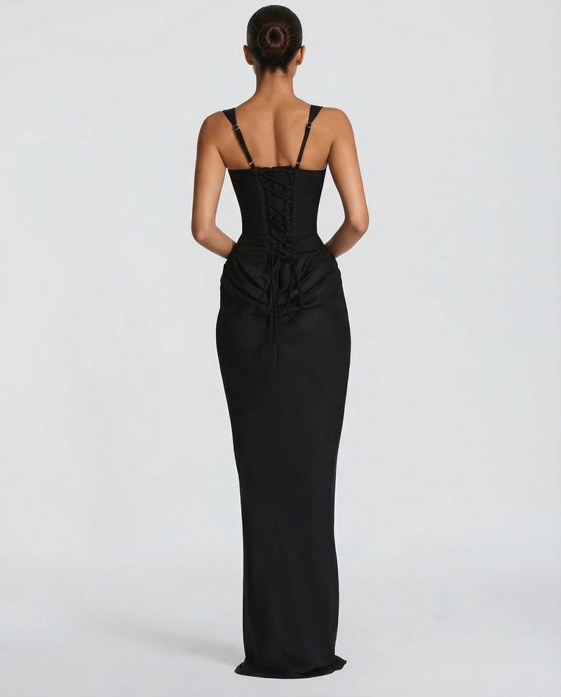 Corset Cowl Skirt Maxi Dress
