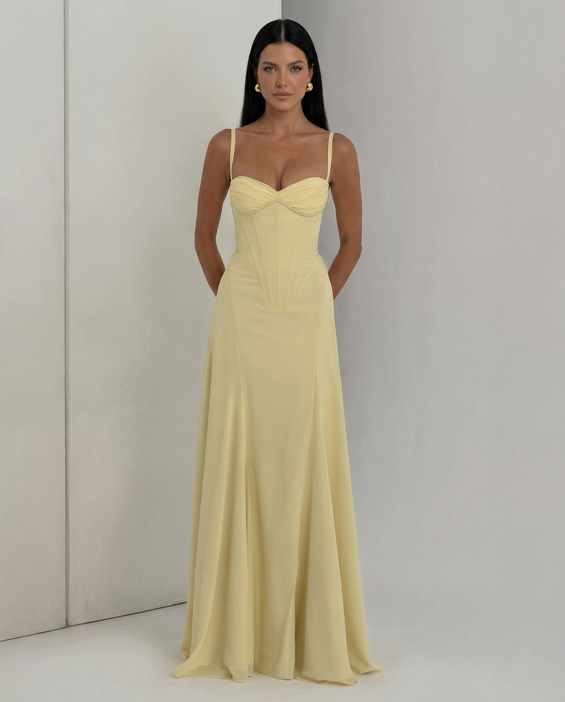 Chiffon Sweetheart Corset Maxi Dress