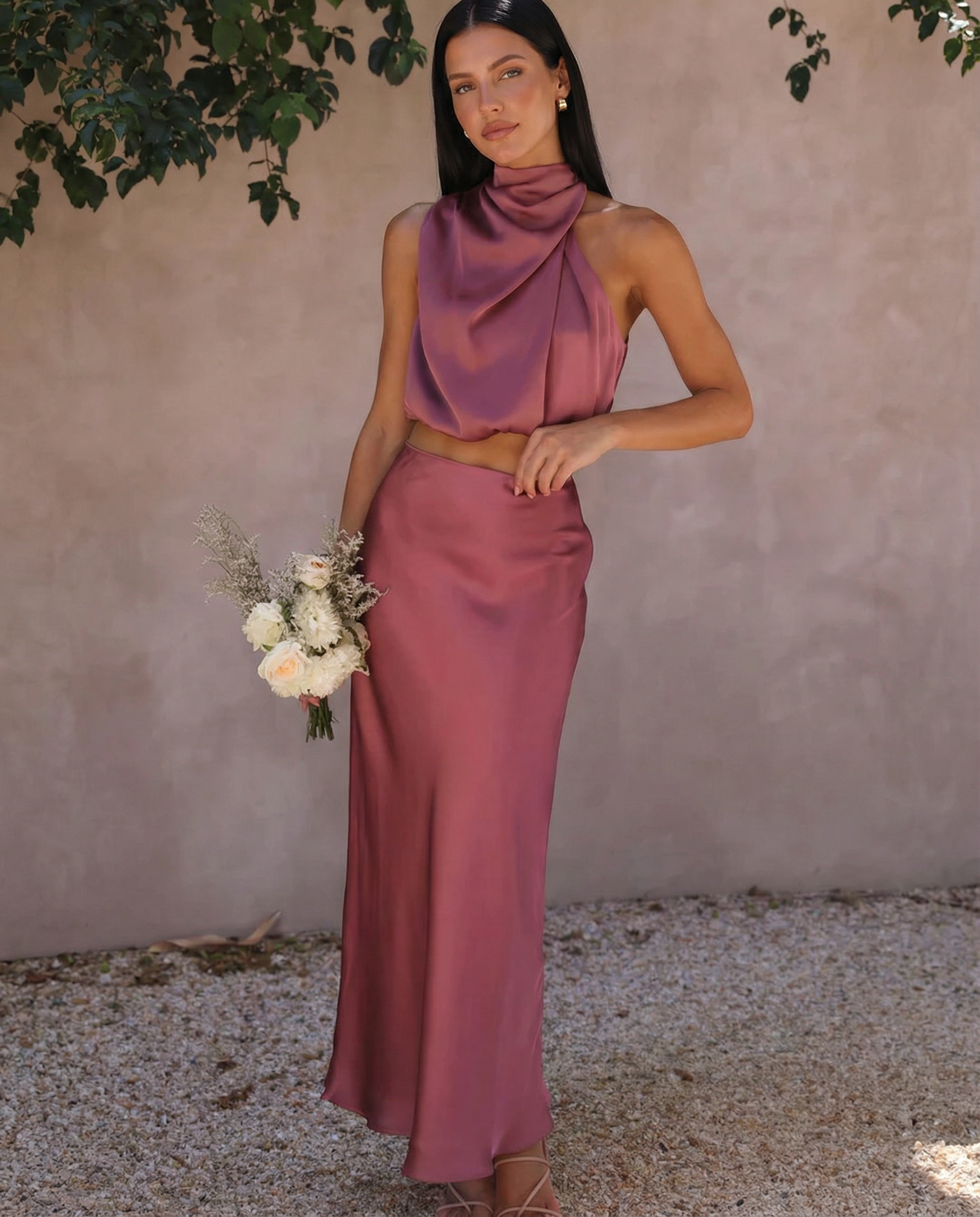 Satin Halter Bias Maxi Set
