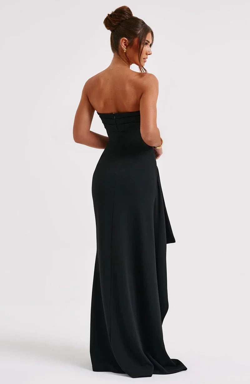 Strapless Twisted High-Split Maxi Dress