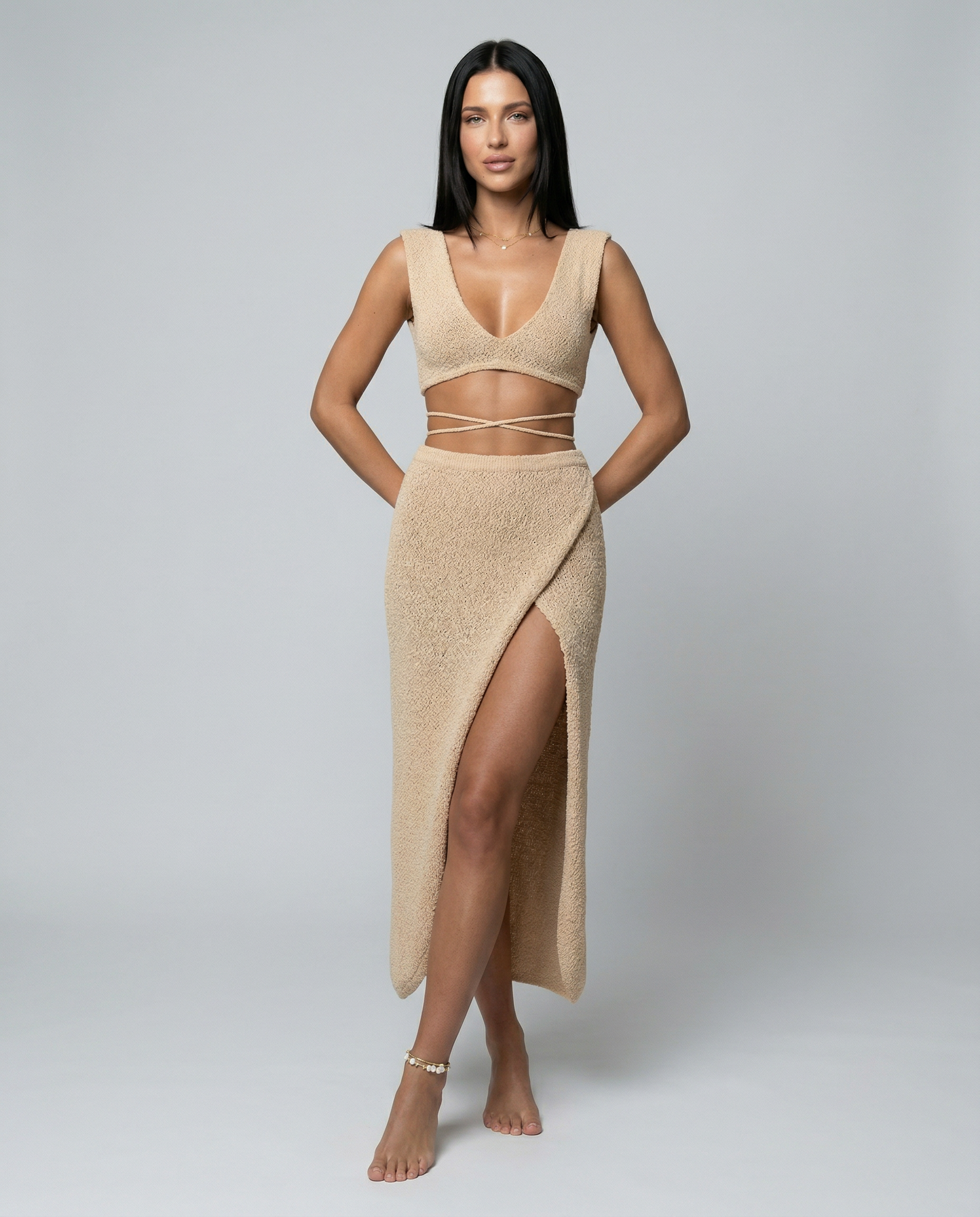 Lace-Up Crop Top Wrap Maxi Set